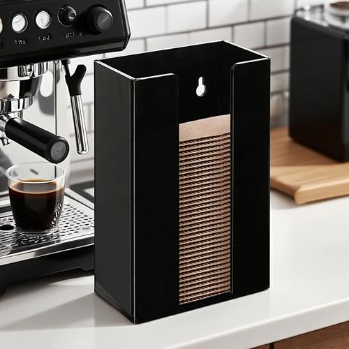 Coffee Cup Sleeve Organizer Rack-Acrylic Collar Holder Storage for Disposable Kraft Paper Cup Sleeves,Coffee Shop/Home/Kitchen Organization,Countertop or Wall Mount(Black)