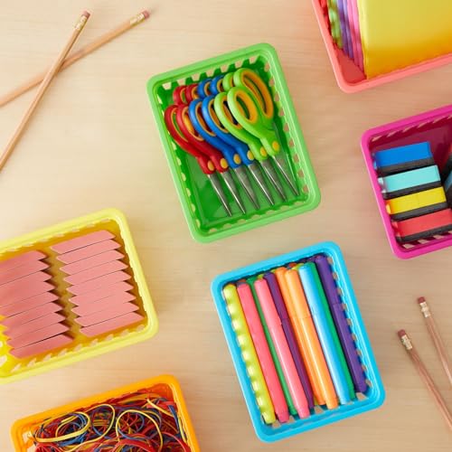 Bright Creations 12 Pack Small Plastic Classroom Storage Bins for Organization and School Supplies 6 Colors (6.2 x 4.8 x 2.4 inches)