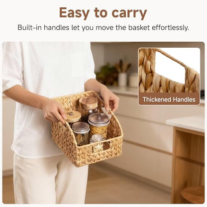 StorageWorks Pantry Baskets for Organizing, Wicker Basket with Built-in Handles, Handwoven Wicker Storage Baskets, Water Hyacinth for Shelves, 2 Pack