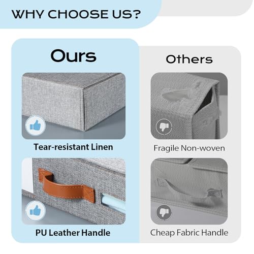 Yecaye Bed Sheet Organizer, Foldable Linen Closet Storage, 4 Pack, Grey | Bedding Storage Box with Clear Window, Labels and Handles for Queen & King Sheet Sets, Duvet Covers and Pillowcases