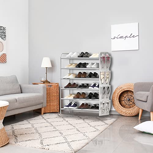 Simple Houseware 6-Tier Shoe Rack Organizer w/Side Hanging Pockets, Grey | Holds 18–28 Pairs, Tall Shoe Storage for Closet, Entryway, or Garage