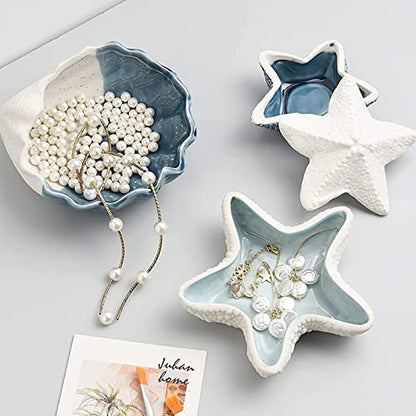 Starfish Ceramic Jewelry Dish Tray, Ring Holder and Trinket Tray for Rings | Decorative Jewelry Holder for Earrings, Necklaces and Keys, Beach Decor, Coastal Decor, Ocean Decor and Gift for Women