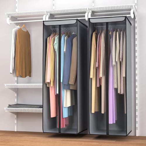 Univivi Garment Bags for Hanging Clothes, Cloth Bag 54 In, 2 PCS, Grey | Large Capacity, Easy Assembly, Clear Window, Dustproof, Durable Zipper, Hanging Garment Storage Bag for Suit, Coat, Dress