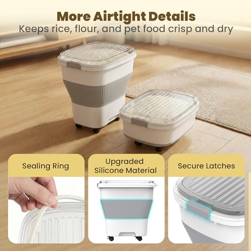 50Lbs Collapsible Rice Container,Airtight Food Storage container