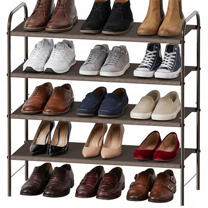 Simple Houseware 4-Tier Shoe Rack Storage Organizer, 12-20 Pair, Bronze | Space-Saving Shoe Shelf with Sturdy Metal Frame and Non-Woven Fabric Shelves for Entryway, Garage & Corridor