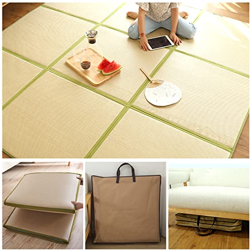 Japanese Tatami Mat Foldable Floor Mats Non-Slip Futon Mattress Sleeping Mat Summer Yoga Mat Indoor Outdoor Runner Rug Area Rug for Bedroom Living Room,Grey