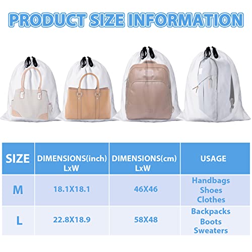 Woanger 10 Pcs Dust Cover Bags Large Dustproof Drawstring Washable Breathable Storage Bag with 2 Sizes, Reusable for Shoes Purses Handbags Travel Packing Luggage Toys Organizer Home Storage