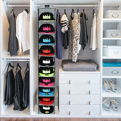 VAESIDA 10 Shelf Hat Rack Hanging Closet/Organizer for Storage - Best Baseball Cap Holder, Gray