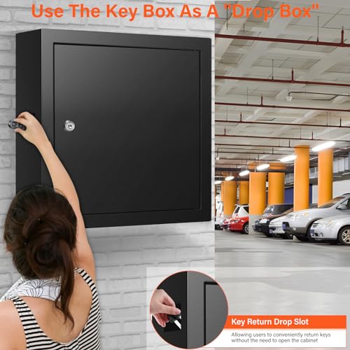 100 Keys Key Cabinet with Drop Slot , Anti-Theft Key Lock Box with Key Tags | Key Organizer Wall Safe for Car Office House Garage Rental Business