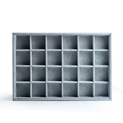 Oirlv Velvet Jewelry Tray for Drawer,Rings Earrings Organizer,24 Grids | Stackable and Portable, Ideal for Retail Showcase, Trade Shows and Personal Jewelry Collection,Fits Nicely in Dresser Drawer
