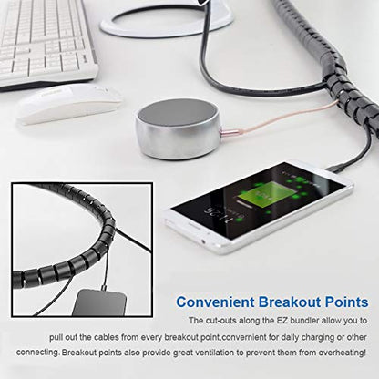 10FT Cable Management Sleeve EZ Cord Bundler 1" Diameter w/Zip Clip Zipper Wire Wrap Cord Organizer Cable Tube Hider Flexible & Expandable Home & Office Wire Concealer for PC TV Computer Cinema