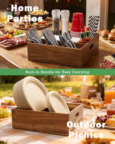 Acacia Wood Utensil Holder for Party -Nested Set o... (Brown | Acacia Wood)
