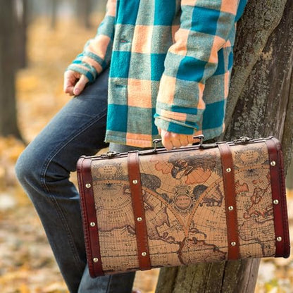 Vintage Wooden Storage Chest, Portable Decorative... (Map Pattern)