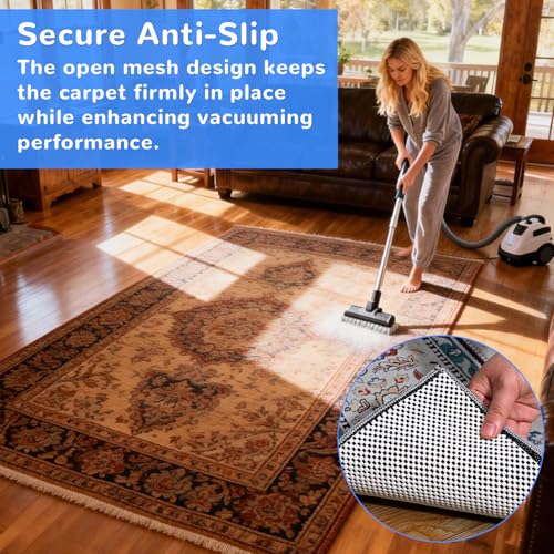 Non Slip Rug Pad Gripper 8X10 FT for Hardwood Floors, Eco-Friendly Anti Skid Mat Under Area Rugs, Keeps Rugs Safe and Flat, Odorless Cushioned Pad for Floor Protection, Easy to Trim Multi-Use Mat