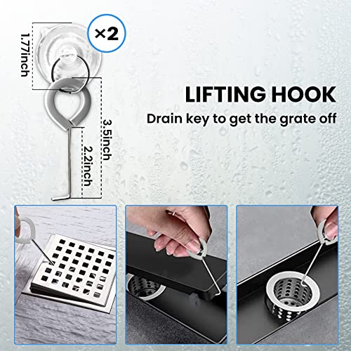 2-Pack Shower Drain Hooks for Drain Cover Removal, Assists with Linear Drain Grate Removal and Clean, Stainless Steel Silicone Protector Extractor Tool.(Gray)