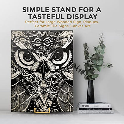 TR-LIFE 10 Inch Large Plate Stands/Holder for Display - Metal Picture Frame Holder Stand + Small Easels for Decorative Plate, Platter, Book, Plaques, Photo, Tabletop Art (Gold 2 Pack)