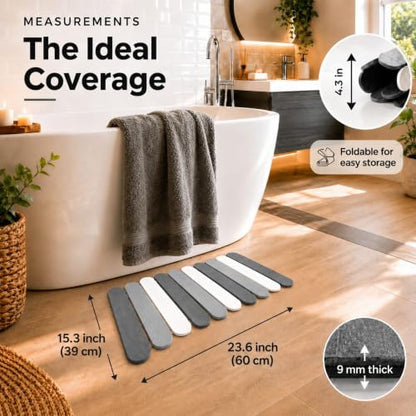 Foldable Stone Bath Mats for Bathroom, Super Absorbent Diatomaceous Earth Bath Mats, Quick Drying Non Slip Mat, 23.6 x 15.5 Inch Folding Grey Bath Stone Mat, Easy Storage and Compact.