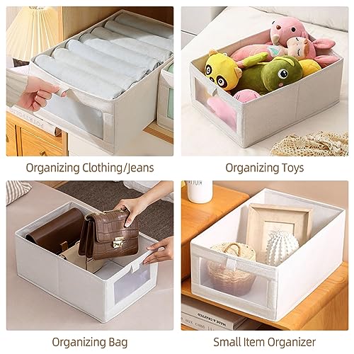 Pradnel Linen Closet Organizers And Storage, 4 Pack Storage Bins Baskets for Organization Foldable Organizer with Clear Window Organizing Clothing, Jeans, Shelves
