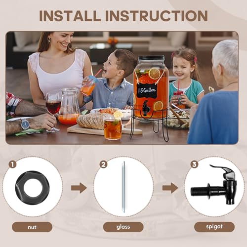 1.5 Gallon Glass Drink Dispensers for Parties, Ice Beverage Dispensers with Stand, Glass Water Dispenser with Spigot, Laundry Detergent Dispenser, Lemonade Dispenser