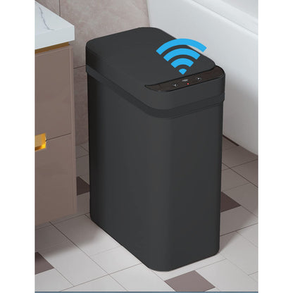 Touchless Bathroom Trash Can - 2.5 Gallon Smart Trash Can Sensor Motion | Skinny Trash Bin with Lid - Electric, Narrow, Plastic, Auto Open - Small Slim Automatic Garbage Can ( Black )