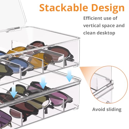 Sunglasses Organizer, Acrylic Clear Plastic Stackable Sunglasses Case with 5 Compartments,Glasses Organizer