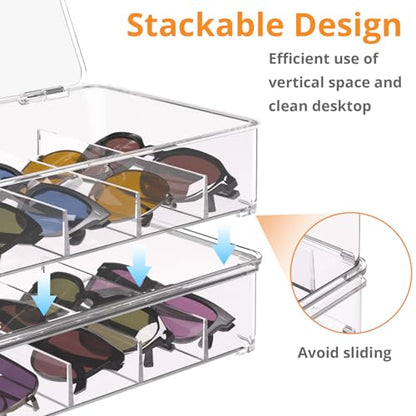 Sunglasses Organizer, Acrylic Clear Plastic Stackable Sunglasses Case with 5 Compartments,Glasses Organizer