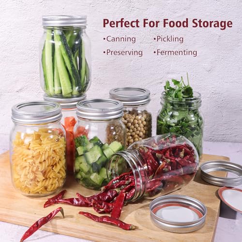 PINIWON Mason Jars 16 oz with Lids and Bands, 15 Pack Pint Canning Jars