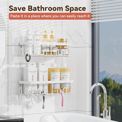 Shower Caddy Adhesive, Rustproof Shower Organizer, Wall Shower Rack | Large Capacity Shower Shelves for Inside Shower, No Drill Shower Storage, Shampoo Shower Holder, Bathroom Shower Shelf
