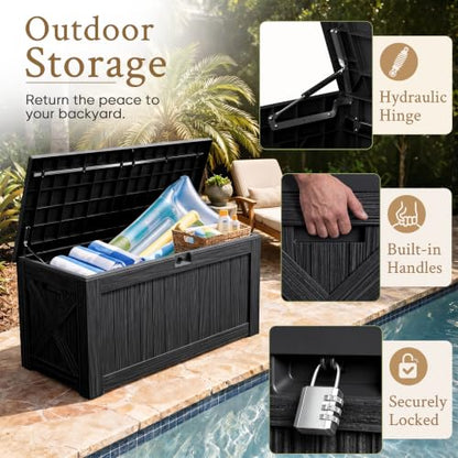 Devoko 120 Gallon Deck Box Resin Outdoor Storage Box Waterproof | Large Outdoor Storage Bench Lockable for Outside Patio