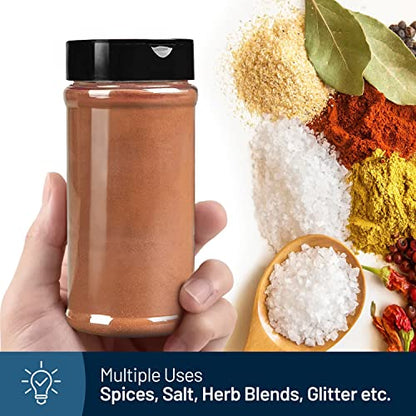 Plastic Spice Jars Bottle Containers with Black Cap, 16 Oz, 6 Pack