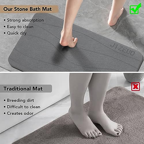Stone Bath Mat, Diatomaceous Earth Shower Mat, Non-Slip Super Absorbent Quick Drying Bathroom Floor Mat，2 Pack, Grey