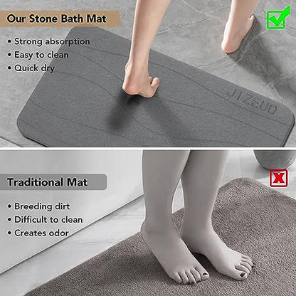 Stone Bath Mat, Diatomaceous Earth Shower Mat, Non-Slip Super Absorbent Quick Drying Bathroom Floor Mat，2 Pack, Grey