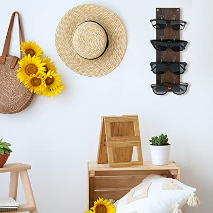Set of 2 Rustic Mounted Sunglasses Storage Organizer Wood Eyeglasses Holder Sunglass Rack Eyeglasses Display Rack with Metal Hooks Glasses Wall Decor Hanging Jewelry Organizers for Home