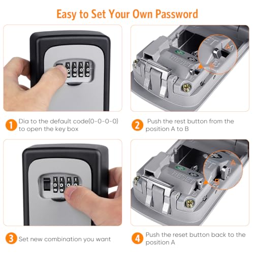 Key Lock Box Wall Mounted, Fayleeko 4 Digit Combination Lockbox for Outside, House Keys - 5 Keys Capacity, Key Safe Security Storage Lock Box for Indoor, Outdoor, Garage, Garden, Store (Grey, 1Pack)