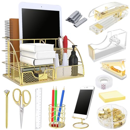 Office Desk Organizers, Gold 13PCS Office Supplies... (Gold | Metal)