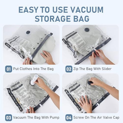 20 Pack Cordless Travel Vacuum Bags Set, Thickened, 3-Zipper Seal Upgrade | Vacuum Storage Bags with Rechargeable Pump, Vacuum Seal Bags for Luggage & Clothing, Compression Packing, 4 Sizes