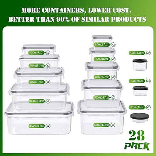 56 PCS Food Storage Containers with Lids Airtight (28 Boxes - 28 Lids)