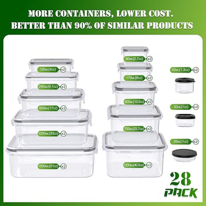 56 PCS Food Storage Containers with Lids Airtight (28 Boxes - 28 Lids)