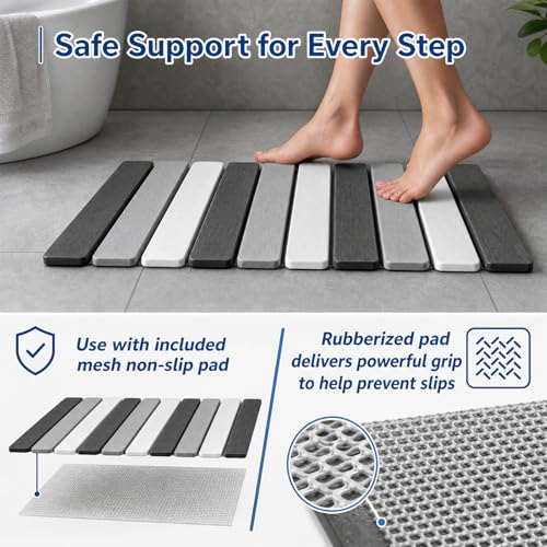 Stone Bath Mats for Bathroom, 23.6 x 15.3 Inch Foldable Super Absorbent Diatomaceous Earth Bath Mat, Non Slip Quick Drying Bathroom Shower Rugs, Easy to Clean and Storage(Square Edge)