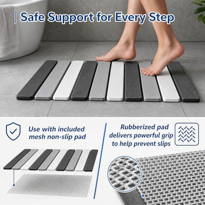 Stone Bath Mats for Bathroom, 23.6 x 15.3 Inch Foldable Super Absorbent Diatomaceous Earth Bath Mat, Non Slip Quick Drying Bathroom Shower Rugs, Easy to Clean and Storage(Square Edge)