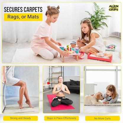 Grip Rug Gripper Carpet Tape - 24pcs, 4x4 in. Anti-Slip Hardwood, Tile Floor, No Damage - Double Sided Reusable, Non Slip Corner Rug Pads - As Seen on TV