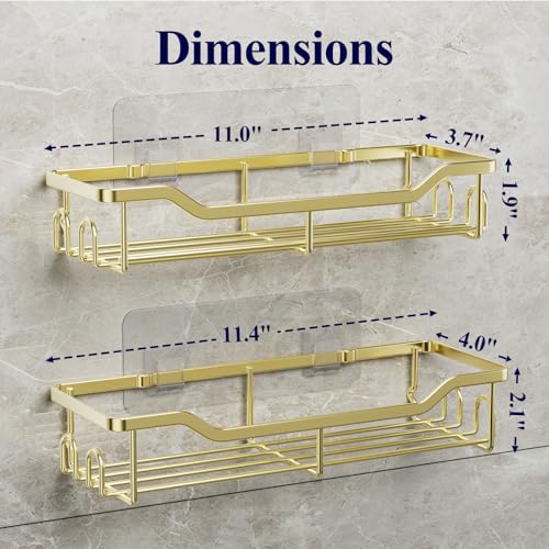 Kitsure Shower Caddy, Adhesive Shower Organizer, Large, Gold | Stainless Steel Shelf for Inside Shower, No Drill Bathroom Organizers and Storage, Home Decor Accessories
