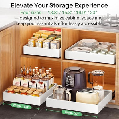Pull out Cabinet Organizer, 21"Deep, Heavy Duty Full-Extension Slide out Drawers for Kitchen Cabinets with Nano Adhesive, Roll Out Shelf Sliding Cabinet for Pots, Bathroom, Pantry, Under Sink, White