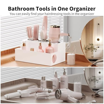 NIUBEE Acrylic Hair Tool Organizer,Hair Dryer Holder Countertop with 3 Cups | White, Hot Tools Organizer, Hair Blow Dryer Organizer for Curling Iron, Brush, Straightener, Makeup,Skincare,Vanity, Bathroom