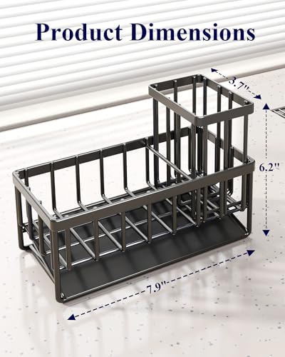 Kitsure Sponge Holder for Kitchen Sink, 7.9"x3.7"x6.2", Black | Kitchen Sink Caddy, Home Decor Accessories, Stainless Steel, High Brush Holder