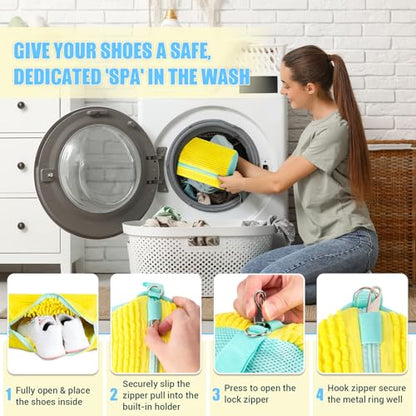 Shoe Washing Machine Bag, 2 PC Reusable XXL Shoes Laundry Bag for sneakers | Wash bags for washer and dryer, with concealed heavy-duty zipper to protects shoes & machine, Cleaning bag for tennis shoe
