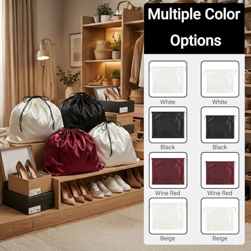 Q&J Fabric Co. 6 Pack Satin Dust Bags for Handbags & Purses - Drawstring Storage Bags for Shoes, Boots, Wallets, Travel Organizer Pouches, Soft Polyester Protector Covers (15.7"x19.7", Black)