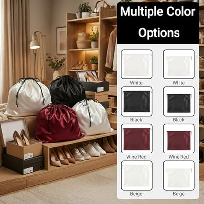 Q&J Fabric Co. 6 Pack Satin Dust Bags for Handbags & Purses - Drawstring Storage Bags for Shoes, Boots, Wallets, Travel Organizer Pouches, Soft Polyester Protector Covers (15.7"x19.7", Black)