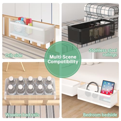 Bedside Caddy Shelf for Bunk Bed, White, L13.78in*W5.12in*H3.94in | For Bunk Bed, Office Cubicle Walls, Crib Rails, Dorm Bed College Dorm Room Essentials, Large Capacity, Easy Install