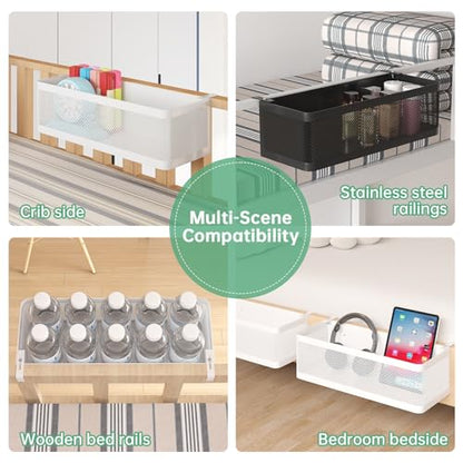 Bedside Caddy Shelf for Bunk Bed, White, L13.78in*W5.12in*H3.94in | For Bunk Bed, Office Cubicle Walls, Crib Rails, Dorm Bed College Dorm Room Essentials, Large Capacity, Easy Install